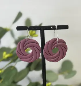 Mauve Swirl Statement Hoops – Handmade Polymer Clay Earrings
