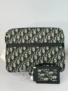 Pre-owned Christian Dior Canvas Toiletry Bags Navy Oblique Jacquard Travel Pouch