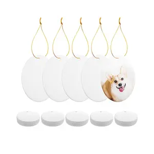 PYD Life 25 PCS Sublimation Blank Ornaments White Ceramic 3 Inch Oval with Gold String for Home Christmas DIY Crafting Personalized Decor Bulk