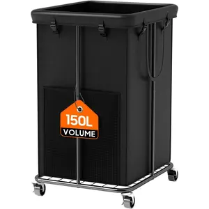 150L Large Laundry Basket with Wheels, Rolling Laundry Hamper with Removable Laundry Bag & Metal Frame, Oxford Fabric Dirty Clothes Hampers for Bedroom, Laundry Room, Bathroom, Dorm(Black)
