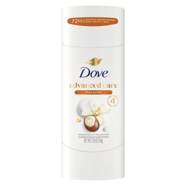 Dove Advanced Care Antiperspirant Deodorant Stick For Helping Repair Skin Barrier After Shaving, Shea Butter with 72-Hour Sweat & Odor Protection, 2.6 oz