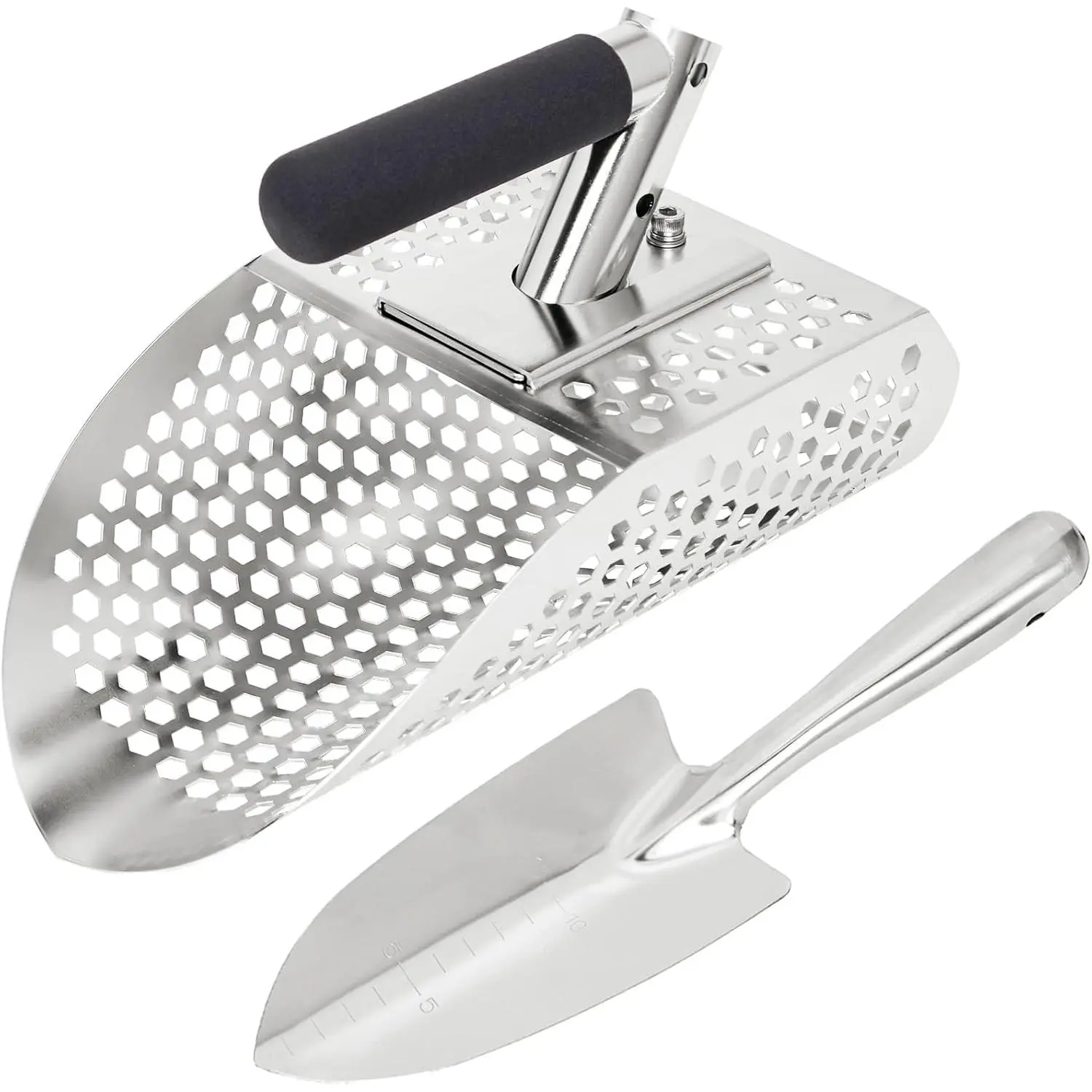 Sand Scoops for Metal Detecting, Stainless Steel Metal Detector Scoop with Digging Tool, Sand Sifter Shovel, Metal Detector Accessories, Heavy Duty Metal Detecting Shovel, Sand  Rake for Beach