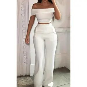 High Waist Pants Set spring sets 2 piece elegant fashion Crop Top