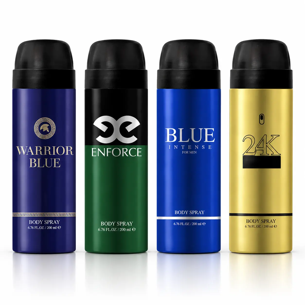 Men's 4-Piece Fragrance Scent Gift Box Bundle Set - Regular Edition, 6.7 oz Glass Bottles, Citrus Fruity Notes, Warrior Blue, Enforce, Blue Intense, 24 Golden Scents, Non-Aerosol Body Fragrances, 4 Bottles Set Style 2, Adult Use Deodorant Perfume Fragranc