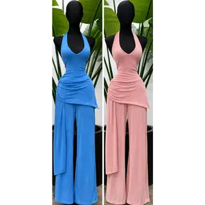 Sculpted Halter Wide-Leg Lounge JUMPSUIT