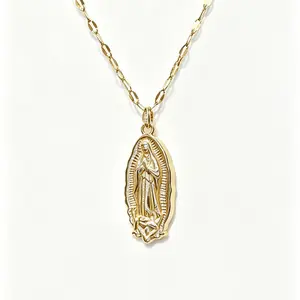 Embossed Guadalupe Virgin Medal Gold Paperclip NecklaceHypoallergenic Stainless Steel Adjustable Chain | Faith Accessory for Church, Daily & Casual Outfits!
