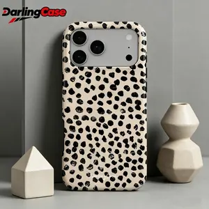 DarlingCase Trendy Beige Base Black Spot Phone Case, Tough Anti-Scratch Hard Shell Cover with Neutral Polka Dot Pattern, Fits Most Smartphones