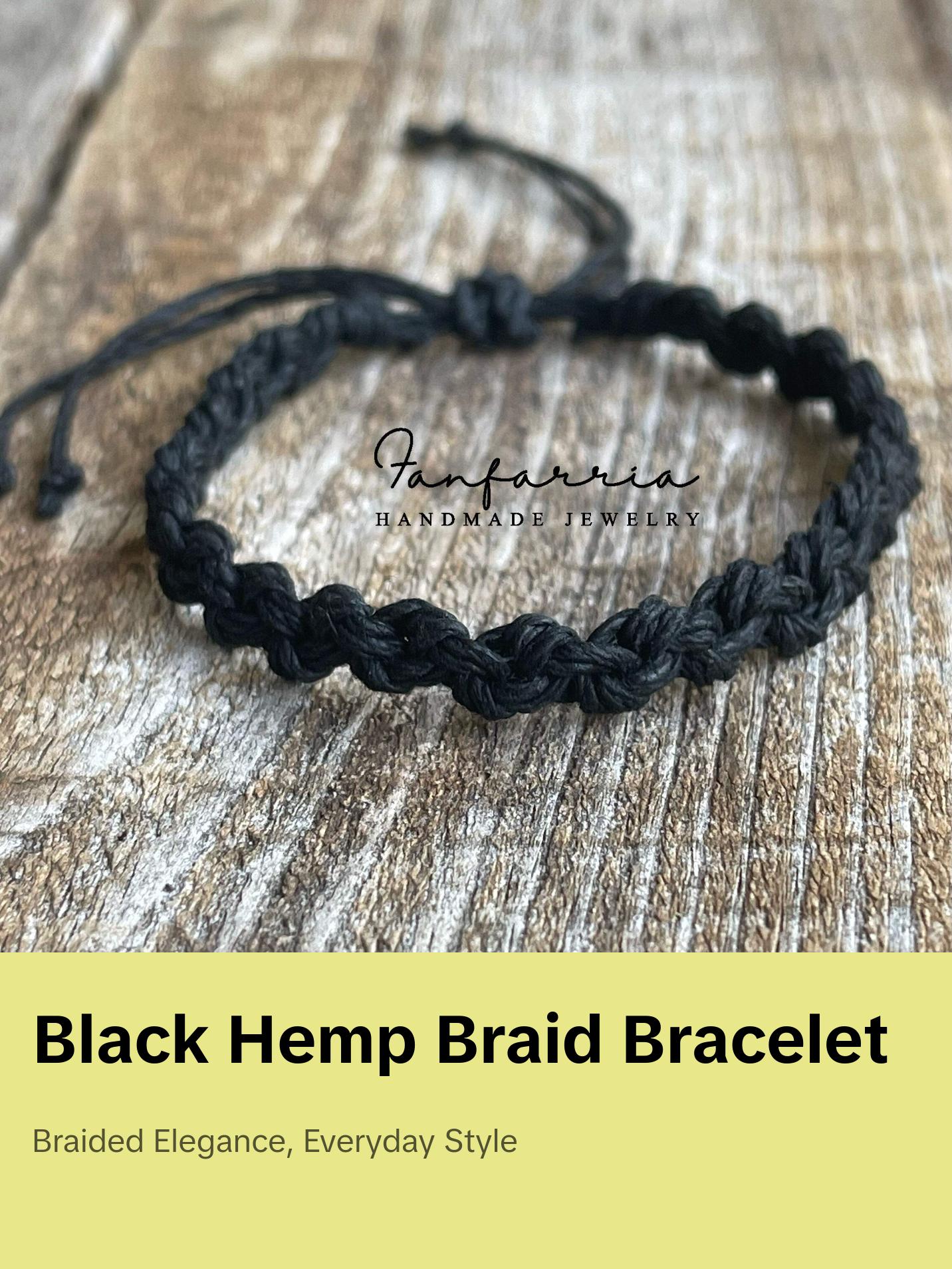 Shell Key Hemp Black Braided Macrame Bracelet