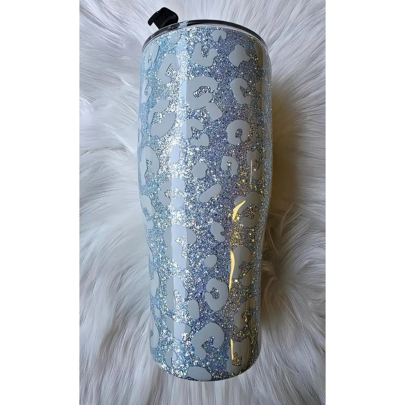 32oz Glitter Tumbler with Leopard Print, Handmade Epoxy Design, Unique and Stylish Drinkware