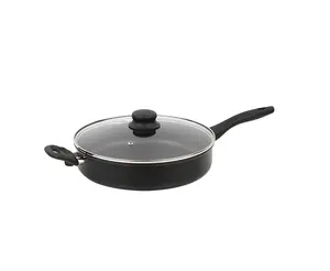 4-Quart Non-Stick Jumbo Cooker with Glass Lid Black Deep Skillet for Everyday Cooking & One-Pan Meals Non-Stick Surface Easy Cleaning