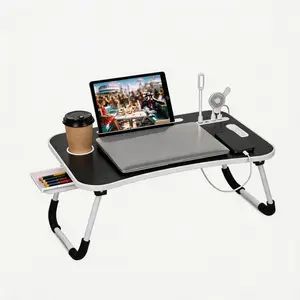 Lap Desk with Cup Holder, Foldable Laptop Table for Bed, Portable Bed Desk for Laptop and Writing, Computer Tray with Tablet Slot, Notebook Stand Reading Holder for Couch Sofa Floor,Pink、Black