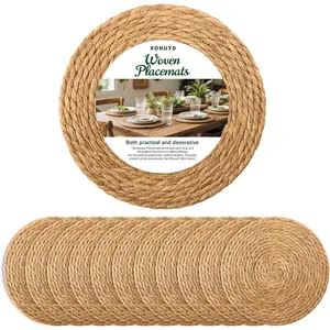 13 in Round Woven Placemats Plate Chargers Set of 12, Boho Farmhouse Rustic Woven Place Mats for Kitchen Dining Party Table Decor, Rattan Wicker Table Mats Jute Braided Chargers for Dinner Plates