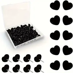 Durable Steel 50pcs Heart-Shaped Push Pins - Black Thumbnails with Plastic Hearts for Photo Walls, Posters, Greeting Cards, Maps & Decorative Use