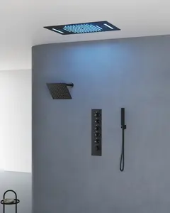 22.83" L x 14.96" W Ceiling Mount 2.5 GPM Complete Shower System with LED and Bluetooth Music,Rough in-Valve | Smart Temp Flow | 31 Spray patterns | Revitalize with Body Jets | Stable Water Temperature | Quiet Operation | Precision Temperature Control