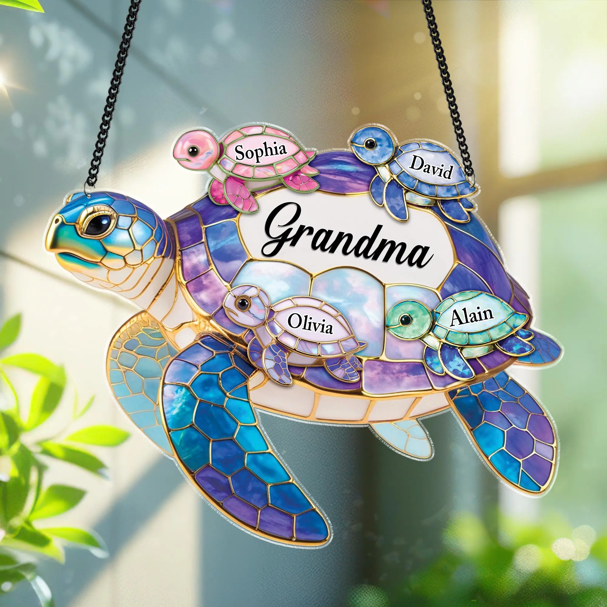 Personalized Sea Turtle Suncatcher, Mothers Day Gift For Grandma Mom with Kids Name, Family Name, Custom Family Window Decor, Turtle Beach Lovers Gift, Mothers Day Gift Ideas