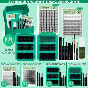 942PCS Eyelash Clusters Kit Eyelash Extensions D Curl 9 Styles Bottom/Spikes/Wispy/Volume Soft False Eyelashes with Bond&Seal Lash Remover Lash Brush Lash Applicator Lash Shampoo Brush, Diy Individual Lashes, Eyelash Set, Perfect for Beginners&Proficient