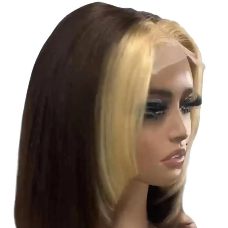 Highlight Bob Wig Human Hair Honey Blonde P4/27 Pre-Plucked 13x4 Lace Front Bob Wig with Natural Hairline for Women 200% Density