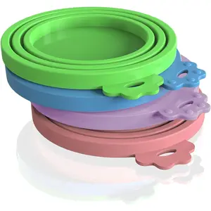 WAGGING WHISKERS 4 Pack Silicone Pet Food Can Lids for 3 Standard Size Food Cans for Pet Food Cans or Canned Goods, Multicolor Light Blue, Light Green, Light Purple, Pink