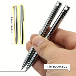 Mini Pocket-size Metal Ballpoint Pen, 2 Counts Portable Ball Point Pen, Ballpen Set for Office School Supplies, Gift for Students, Inspirational Metal Pens