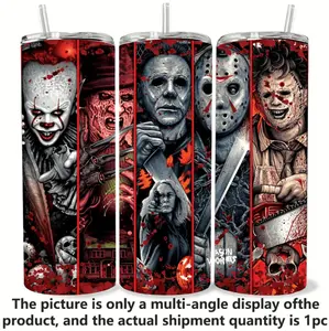Stainless Steel Insulated Mug with Horror Film Design Perfect for Halloween Gatherings Ideal for Cold Beverages for Outdoor and Indoor Use