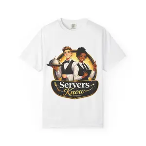 Men's Casual Cotton Short-Sleeve T-Shirt - Relaxed Fit Hospitality Crew Garment with Waitstaff Illustration for Servers