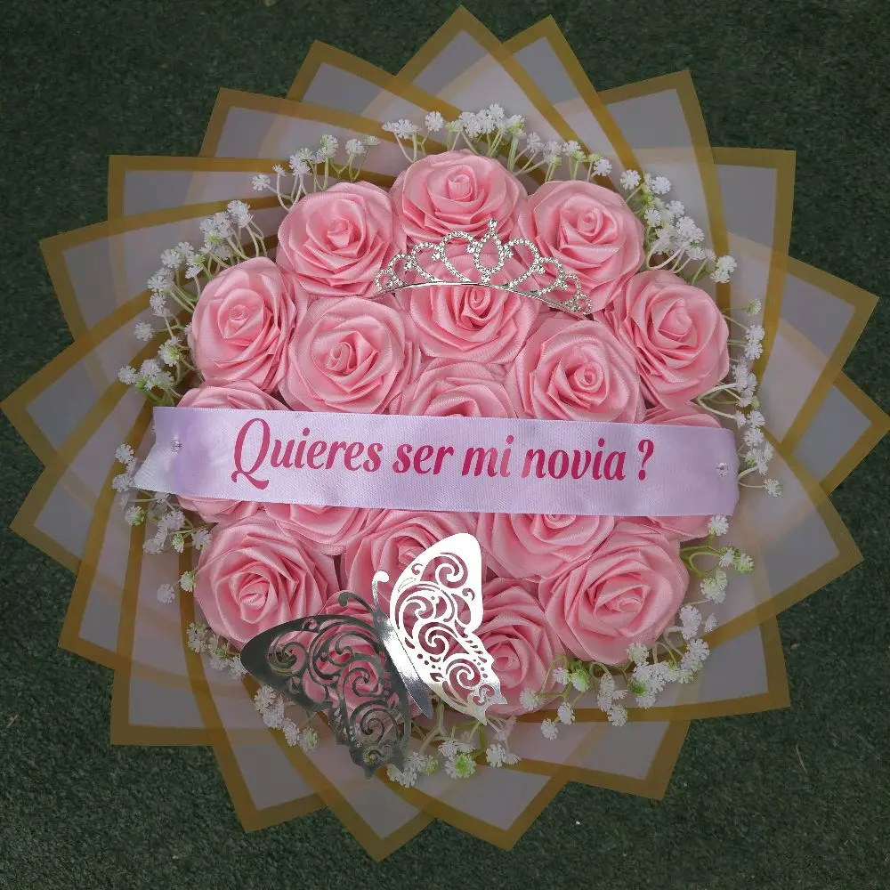 quieres ser mi novia rosas eternas ramo flores crown corona Bouquet baby breaths flowers decor decoration gift regalo