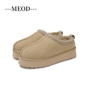 Snow Boots Women's Leather Platform Slippers Slides Footwear Soft Flipflop Shoes With Fluffy Fur Casual Fuzzy Slip-On Slides Soles Winter Autumn Warm Outdoor Shoes Suede With Box 36-42 Girl Che