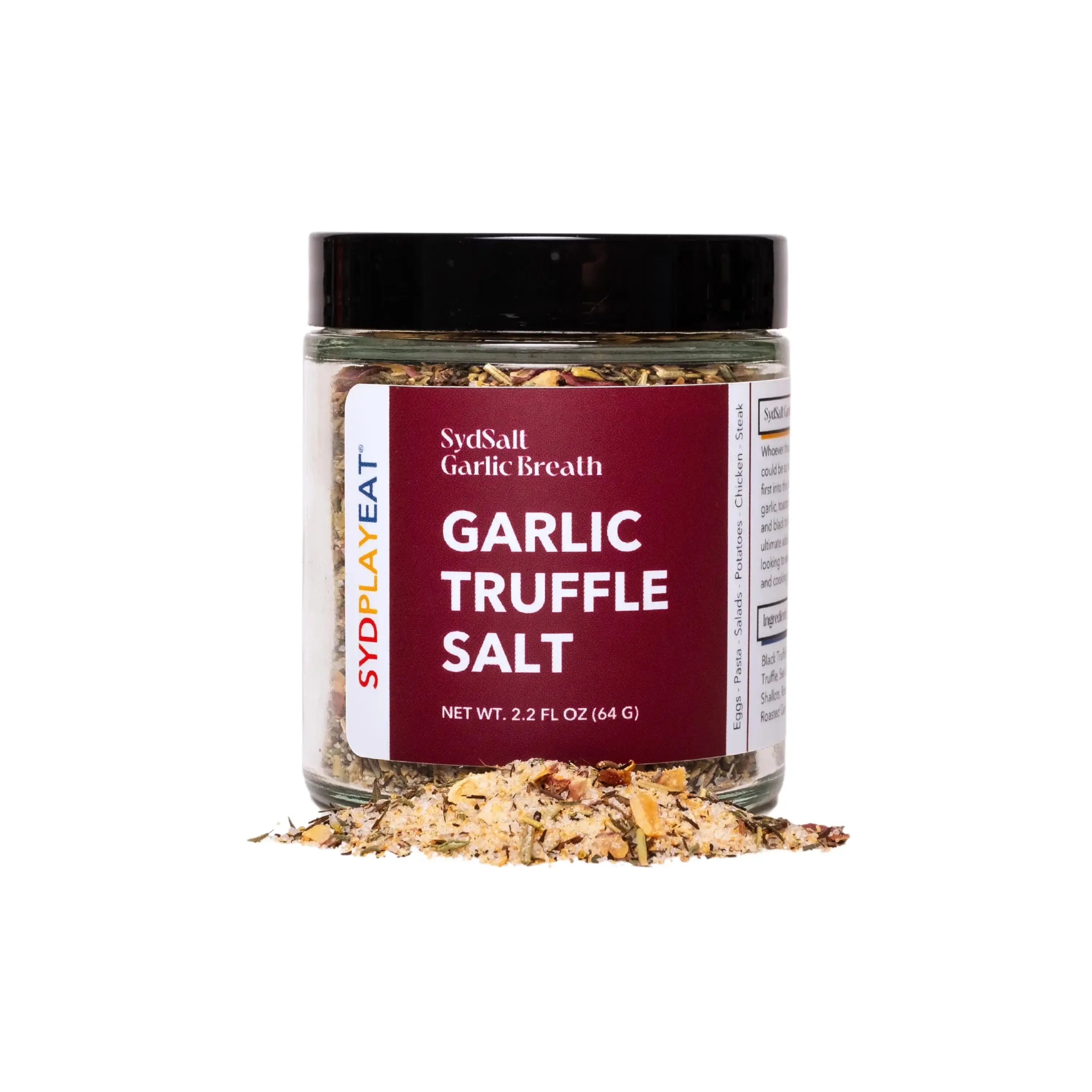Garlic Truffle Salt | Gourmet Blend | Umami and Savory Flavor Booster | SydSalt Garlic Breath | 2.2 Oz