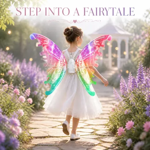 Light Up Moving Fairy Wings for Girls, Electric Butterfly Wings with Colorful LED Lights, Music and Adjustable Straps, Princess Dress Up Costume Accessory for Kids Birthday Parties, Halloween, Cosplay, School Shows, Photo Shoots and Pretend Play