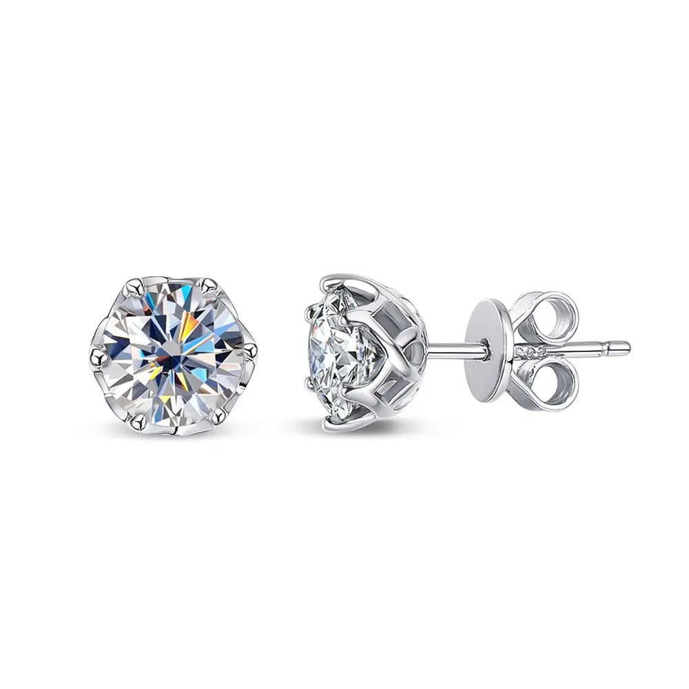 14K Gold Plated S925 Sterling Silver Hypoallergenic Round Clear Stone Stud Earrings for Women Men, Gold & Silver Prong Set Post Earrings for Sensitive Ears, Minimalist Everyday Jewelry Gift