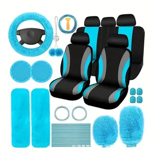 Pink Car Interior Set for Women -35pcs Car Seat Set Plush Pendant Steering wheel General Auto Accessories Interior set for all seasons, available in a variety of colors