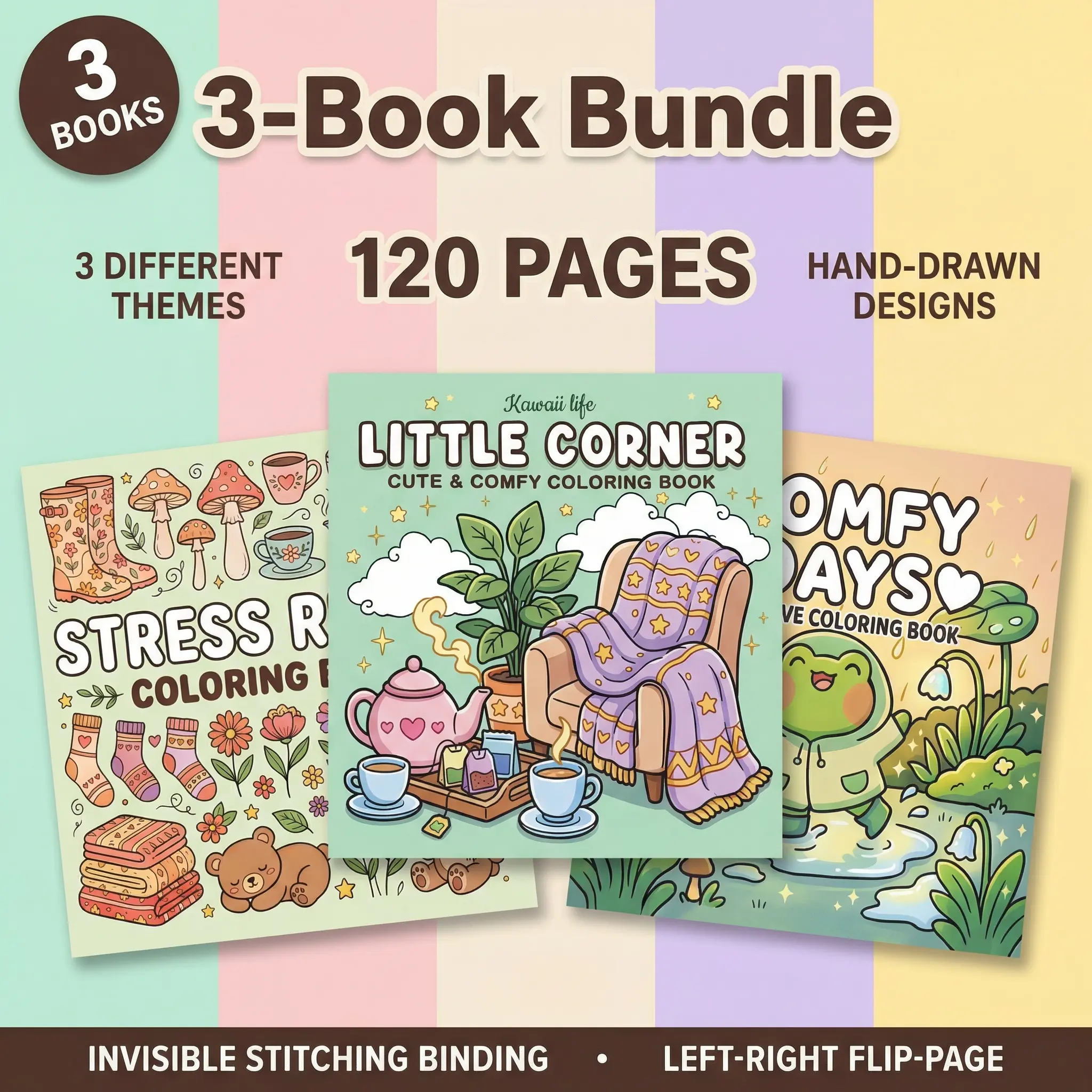 3PCS Adult Stress-Relief Coloring Book Set—An Artistic and Creative Gift Designed Exclusively for Women; Features 120 Simple yet Adorable Designs Spanning a Variety of Major Themes.