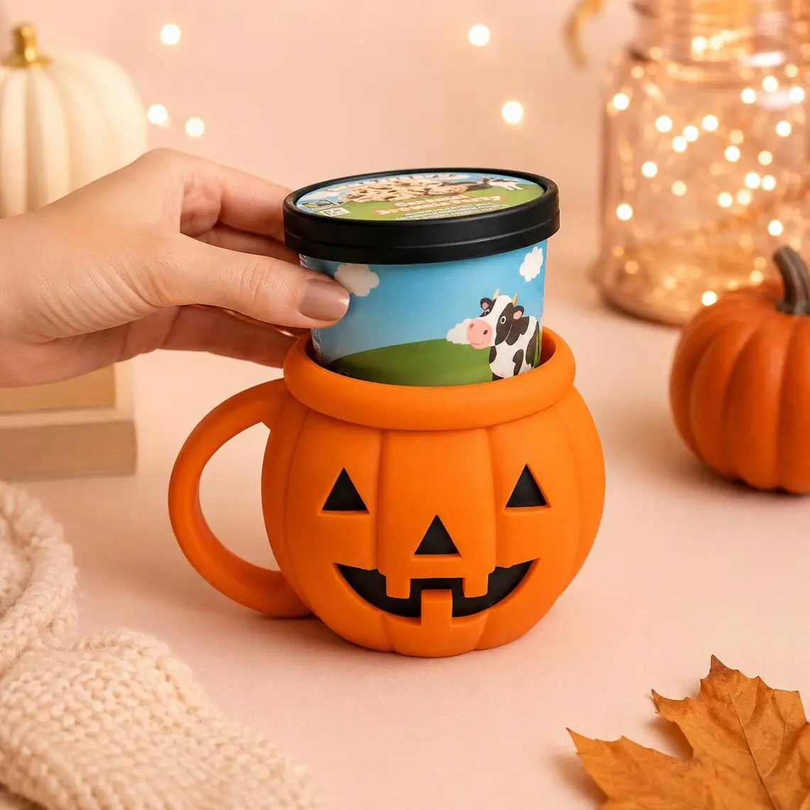 Pumpkin Fun Shape Ice Cream Holder Pint Drinkware, Kitchenware for Holiday Use