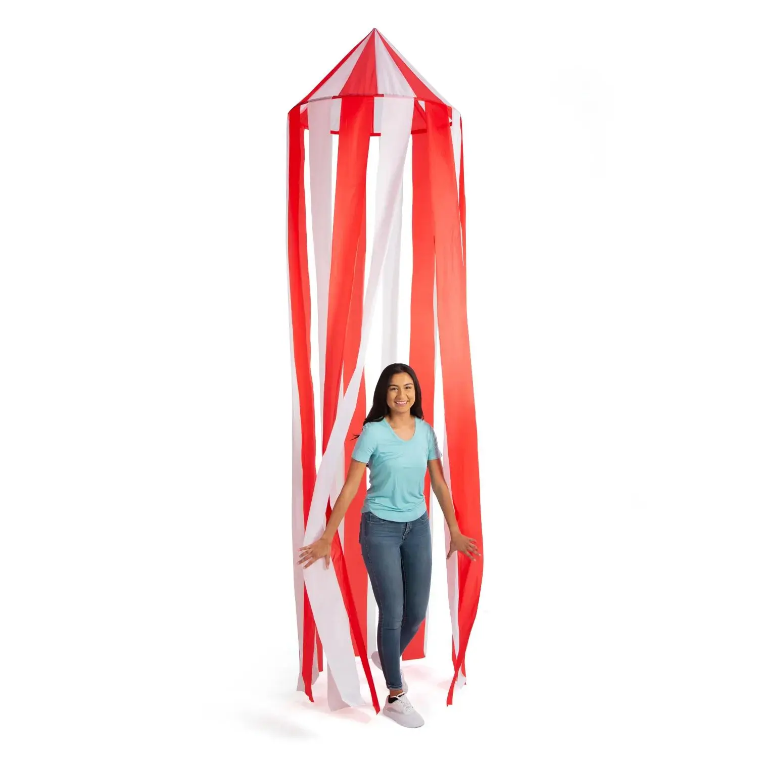 7 Ft x 6 Ft Red & White Striped Circus Tent Plastic Hanging Ceiling Decoration, Decorative Party Supply for Birthday, Minimal Assembly Indoor Home Decor
