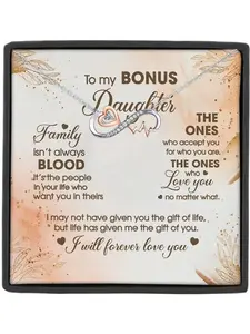 To My Bonus Daughter Heartbeat Necklace Pendant Gift Box Exquisite Jewelry Gift Step Daughter Birthday Christmas Gifts Love, Heart Shaped Necklace