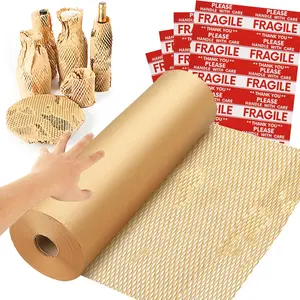Honeycomb Packing Paper Wrap (15in x 328ft) – Bubble Cushioning Wrap Substitute for Moving, Shipping, Recyclable Office/Gift Wrapping Supplies with 48 Fragile Sticker Labels