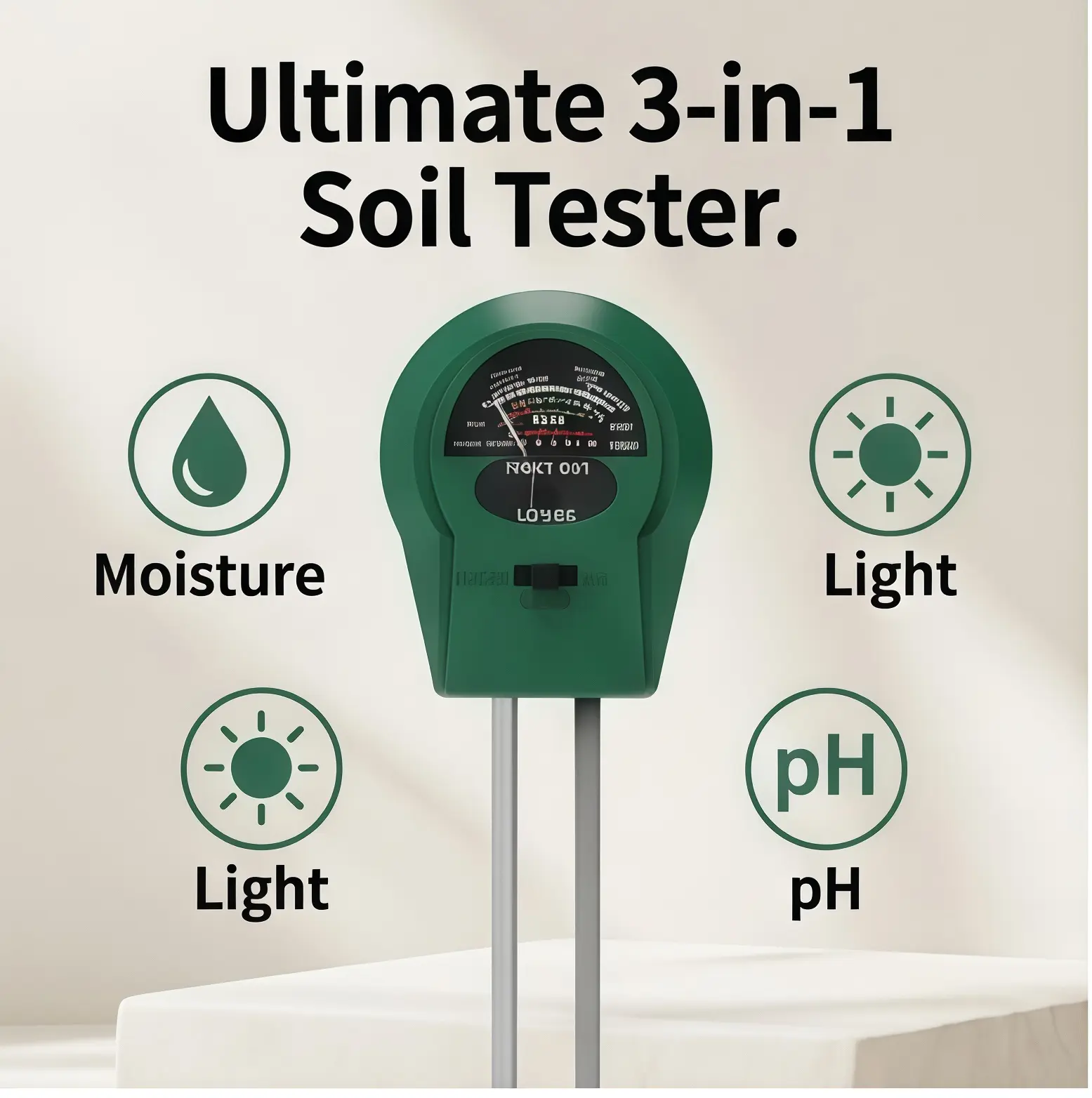 3-in-1 Portable Soil Moisture Meter - No Battery Required Accurate Garden Tool, Soil Testing Kit with Plant Water Monitor, Light & pH Tester for Houseplant Care, Plant Lovers