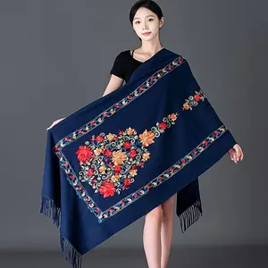 Nepalese Wind Cashmere Embroidered Wealth Tree Ethnic Scarf, Large Size Shawl, Warm And Thick for Women.
