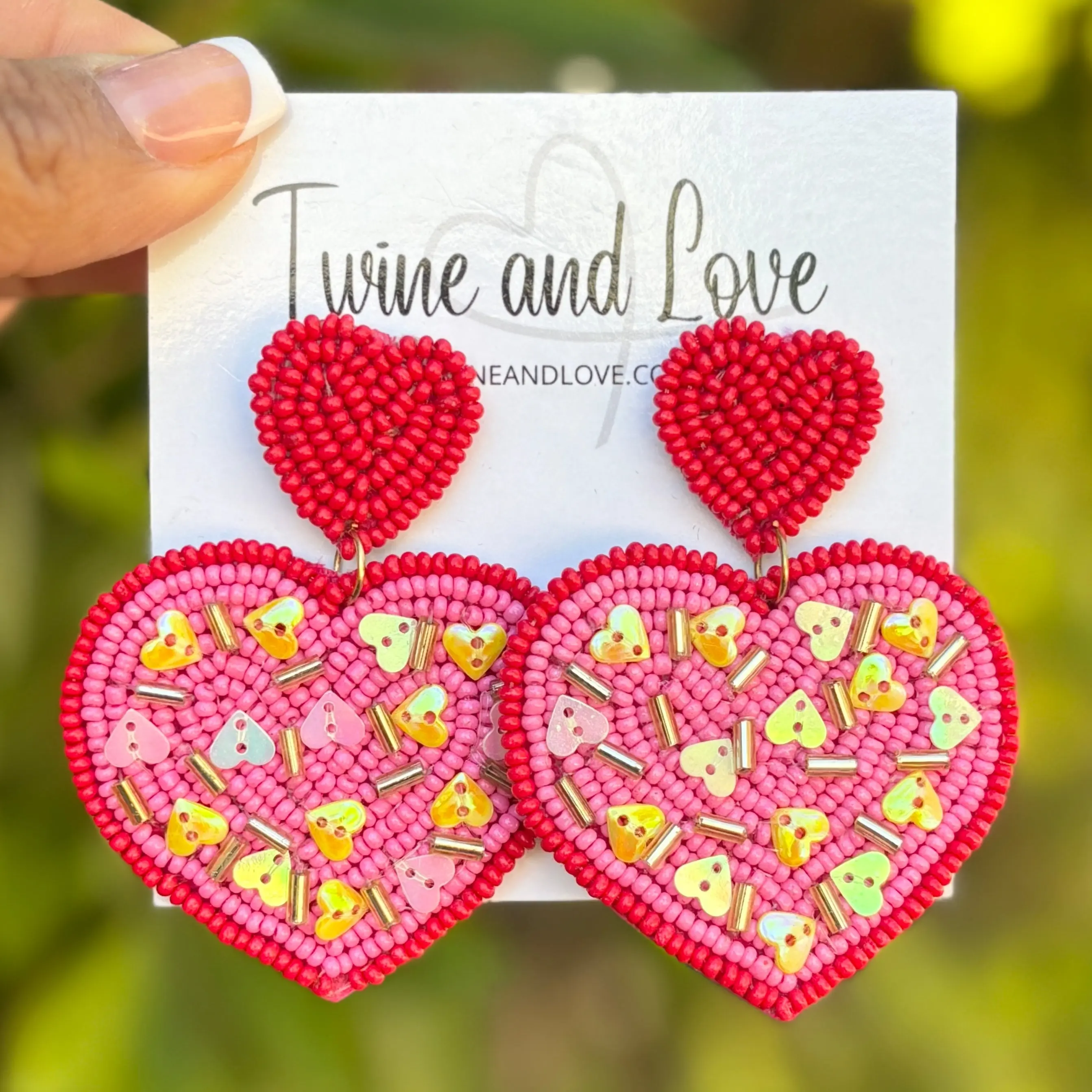 Red Confetti Heart Beaded Earrings