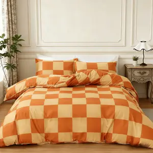 Modern Chessboard Geometric Bedding Set, 3 Piece Includes Duvet Cover + Pillowcases, No Insert Soft Comfortable Fabric, Perfect Birthday Gift