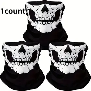 Halloween Skull Mask Set, Breathable Scarf & Hoodie, Windproof Neck Warmer, Perfect for Sports & Outdoor Role-Playing Activities, Face Cover