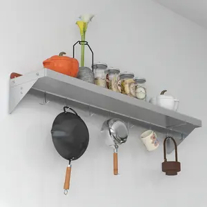 Garvee Heavy Duty Stainless Steel Wall Mounted Shelf – Backsplash & 7 Hooks, NSF Certified Floating Kitchen Storage Rack – Perfect for Pots, Pans, Utensils – Home & Restaurant Organizer – Durable, Space-Saving – Maximize Your Kitchen Space!