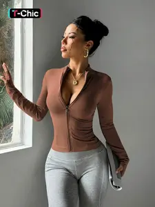 Women's Long Sleeve with Zipper, Quick-Dry Fitness Coat, Elastic Fit Design, Ideal for Gym & Running, Casual Wear, Yoga Jacket Top, Workout Running Clothes