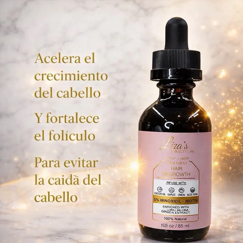 1450- Liza’s Hair Regrowth Haircare - 5% Minoxidil Biotin Enriched with Aloe Vera & Ginger Extract for Fuller Thicker Hair 2.2 oz