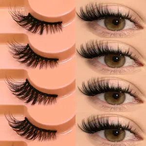 GROINNEYA 7 Pairs C Curl Half Lashes Cat Eye Lashes Puffy Airy Fluffy Lightweight Half False Lashes Natural Makeup Strip Lashes Criss-Cross Fake Eyelashes,Reusable,Winged End Eye Elongated,Perfect For Daily And Party,Travel,Vocation,Graduation Season