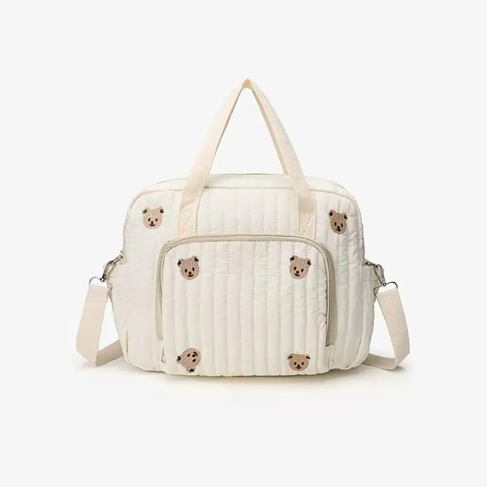 Cute Bear & Floral Embroidery Diaper Bag, Fashionable Shoulder Bag for Mom, Casual Versatile Crossbody Bag for Travel, Baby Travel Gear
