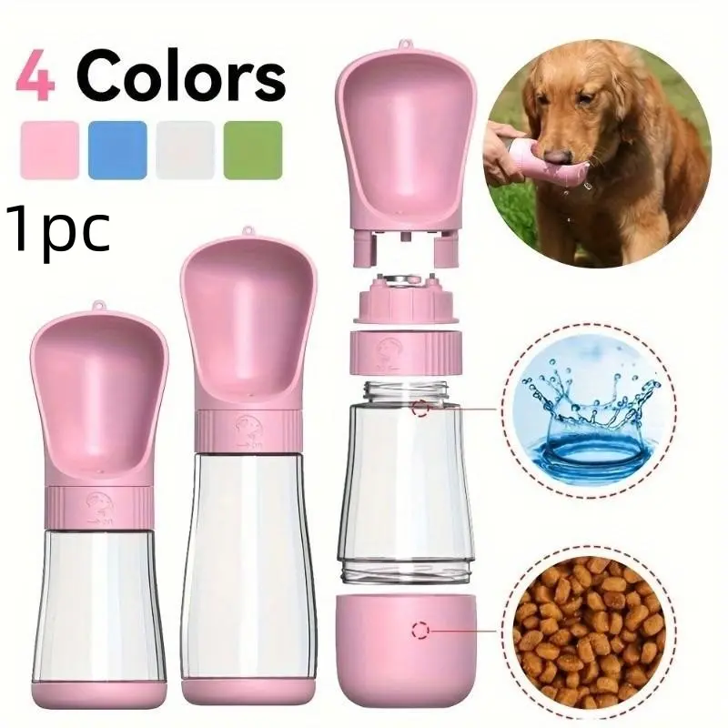 Pet Travel Water Cup with Food Container, 320ML Water Tank + 170ML Food Container, Leak-Proof Rotatable Design, Easy to Clean