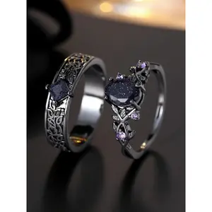 1 Pair Couple Rings Unique Blue Artificial Gemstones Engagement Rings for Women Birthday Anniversary Gift, Fashion Engagement Rings, Artificial Zircon Rings, Personality Rings for Men, Stackable Engagement Ring