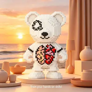 Graffiti Teddy Block Statue, Building Block Toy, Trendy Desk Decor, DIY Craft Kit, Holiday Gift, Enhances Manual Skills, Patience Training