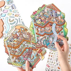 large size 3d scene stickers creative miniature decorative wall decals set of 8 stickers + 4 scenes for home decoration